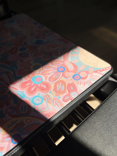 close up image of you are my sunshine aurora art floral print reformer mat in thet tpd store eco friendly mat range